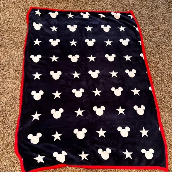 Mickey Mouse Blue and White Blanket with Red Trim